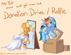 Size: 1280x993 | Tagged: safe, artist:ratofdrawn, character:applejack, character:rainbow dash, species:earth pony, species:pegasus, species:pony, ship:appledash, applejack also dresses in style, bride, clop, female, lesbian, mirror, shipping, wedding