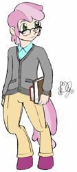 Size: 672x1499 | Tagged: safe, artist:dj-black-n-white, oc, oc only, oc:abacus, parent:cheerilee, satyr, book, clothing, collar, glasses, nerd, pants, solo, sweater