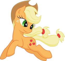 Size: 7620x7218 | Tagged: safe, artist:abion47, artist:kp-shadowsquirrel, character:applejack, absurd resolution, clothing, cowboy hat, female, hat, jumping, looking back, simple background, solo, transparent background, vector