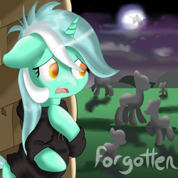 Size: 4000x4000 | Tagged: safe, artist:sintakhra, character:lyra heartstrings, species:pony, species:unicorn, fanfic:background pony, clothing, hoodie, moon, night, ponies wearing black, sad