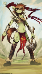 Size: 721x1267 | Tagged: safe, artist:foxinshadow, oc, oc only, species:anthro, anthro oc, axe, orc, solo