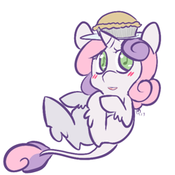 Size: 500x500 | Tagged: safe, artist:mt, character:sweetie belle, species:classical unicorn, female, leonine tail, pie, solo, unshorn fetlocks, wingding eyes