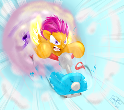 Size: 720x637 | Tagged: safe, artist:frist44, character:scootaloo, species:pegasus, species:pony, female, fire, jetpack, solo
