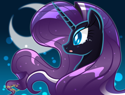 Size: 3000x2274 | Tagged: safe, artist:danmakuman, character:nightmare rarity, character:rarity, crying, female, moon, portrait, profile, solo