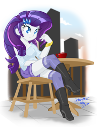 Size: 2305x3000 | Tagged: safe, artist:danmakuman, character:rarity, my little pony:equestria girls, cafe, coffee, female, sitting, solo, table