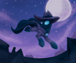 Size: 1500x1250 | Tagged: safe, artist:kp-shadowsquirrel, character:mare do well, house, houses, in the air, moon, night, rooftop, solo