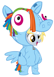 Size: 3501x5000 | Tagged: safe, artist:pixelkitties, character:derpy hooves, species:pony, absurd resolution, bipedal, clothing, costume, female, pony costume, rainbow dash suit, simple background, solo, transparent background, vector