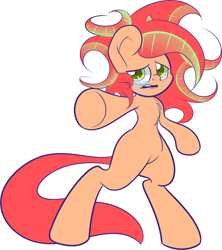 Size: 500x562 | Tagged: safe, artist:extradan, oc, oc only, oc:pumpkin spice, species:pony, bipedal, crying, pointing, simple background, solo