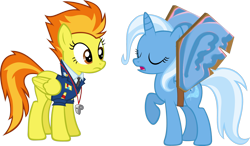 Size: 1914x1118 | Tagged: safe, artist:zacatron94, character:spitfire, character:trixie, clothing, fake wings, simple background, transparent background, uniform, vector