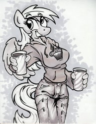 Size: 786x1017 | Tagged: safe, artist:trollie trollenberg, character:derpy hooves, species:anthro, female, monochrome, muffin, solo