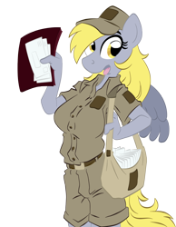 Size: 2000x2578 | Tagged: safe, artist:trollie trollenberg, character:derpy hooves, species:anthro, clothing, female, high res, mail, mailpony, solo, uniform
