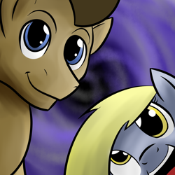 Size: 1024x1024 | Tagged: safe, artist:acesential, character:derpy hooves, character:doctor whooves, character:time turner, species:earth pony, species:pegasus, species:pony, ship:doctorderpy, g4, abstract background, female, looking at you, male, mare, shipping, stallion, straight
