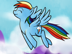 Size: 800x600 | Tagged: safe, artist:acesential, character:rainbow dash, species:pegasus, species:pony, g4, eyes closed, female, flying, happy, mare, sky, solo
