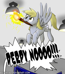 Size: 1024x1151 | Tagged: safe, artist:acesential, character:derpy hooves, species:pegasus, species:pony, g4, bronycon, burnycon, ceiling light, female, fire, mare, solo, this will end in death, this will end in fire, this will end in tears, this will end in tears and/or death