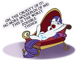 Size: 800x640 | Tagged: safe, artist:acesential, character:rarity, species:pony, species:unicorn, g4, couch, drama queen, fainting couch, marshmelodrama, mousepad, solo, the worst possible thing