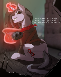 Size: 955x1200 | Tagged: safe, artist:acesential, oc, oc only, oc:destroyer, species:pony, species:unicorn, fallout equestria, g4, female, gun, shotgun, solo, weapon