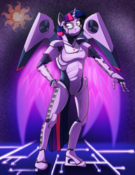 Size: 927x1200 | Tagged: safe, artist:acesential, character:twilight sparkle, character:twilight sparkle (alicorn), species:alicorn, species:anthro, species:pony, g4, cyberpunk, female, robot, solo