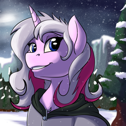 Size: 1800x1800 | Tagged: safe, artist:acesential, oc, oc only, oc:honningbrew, species:pony, species:unicorn, g4, alternate universe, cloak, clothing, snow, snowfall, solo