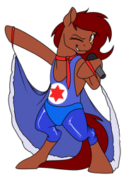 Size: 1200x1622 | Tagged: safe, artist:acesential, oc, oc only, oc:penny, species:earth pony, species:pony, g4, clothing, costume, danny sexbang, female, microphone, ninja sex party, solo