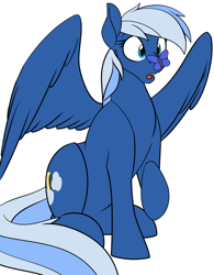 Size: 828x1062 | Tagged: safe, artist:acesential, oc, oc only, oc:lunacy, species:pegasus, species:pony, g4, :o, butterfly, female, insect on nose, mare, open mouth, raised hoof, simple background, solo, spread wings, white background, wings