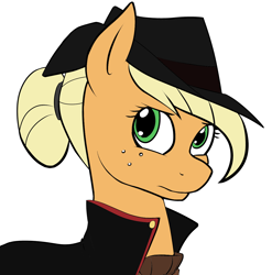 Size: 1200x1214 | Tagged: safe, artist:acesential, artist:icey-wicey-1517, edit, character:applejack, species:earth pony, species:pony, fallout equestria, g4, alternate hairstyle, clothing, coat, color edit, colored, fallout, female, hat, mare, ministry mares, simple background, solo, sweater, white background