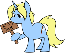 Size: 1450x1190 | Tagged: safe, artist:acesential, oc, oc only, oc:art's desire, species:pony, g4, angry, female, mare, sign, simple background, solo, transparent background
