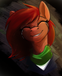 Size: 685x838 | Tagged: safe, artist:acesential, oc, oc:penny, species:earth pony, species:pony, fallout equestria, g4, bust, clothing, crying, female, mare, smiling, solo, tears of joy