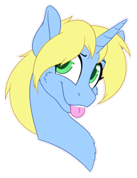 Size: 1202x1554 | Tagged: safe, artist:acesential, artist:mynder, oc, oc:art's desire, species:pony, species:unicorn, g4, blep, bust, female, fluffy, happy, mare, portrait, simple background, tongue out, transparent background