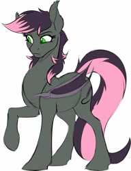 Size: 971x1263 | Tagged: safe, artist:acesential, oc, oc only, oc:quill, species:bat pony, species:pony, g4, bat pony oc, bat wings, female, mare, raised eyebrow, raised hoof, solo, wings