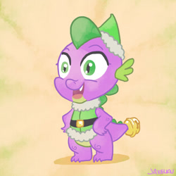 Size: 1200x1200 | Tagged: safe, artist:docwario, character:spike, bell, christmas