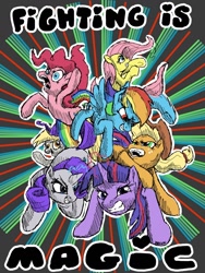 Size: 1080x1440 | Tagged: safe, artist:docwario, character:applejack, character:fluttershy, character:pinkie pie, character:rainbow dash, character:rarity, character:twilight sparkle, fighting is magic