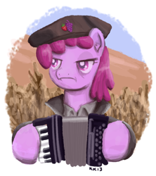 Size: 946x1064 | Tagged: safe, artist:king-kakapo, character:berry punch, character:berryshine, accordion, dat face soldier, female, musical instrument, remove kebab, serbia strong, solo