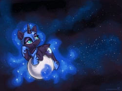 Size: 2000x1500 | Tagged: safe, artist:kp-shadowsquirrel, character:nightmare moon, character:princess luna, species:alicorn, species:pony, bored, cute, female, filly, grumpy, hoof on cheek, moon, moonabetes, nightmare woon, solo, tangible heavenly object