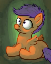 Size: 1200x1500 | Tagged: safe, artist:docwario, character:scootaloo, species:pegasus, species:pony, butt, female, filly, plot, solo, wide eyes