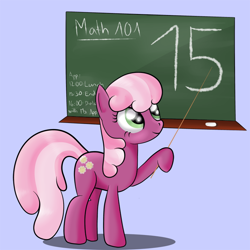 Size: 750x750 | Tagged: safe, artist:ratofdrawn, character:cheerilee, species:earth pony, species:pony, chalkboard, female, holding, looking up, mare, raised hoof, smiling, solo