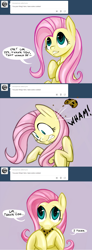 Size: 1280x3493 | Tagged: safe, artist:hobbes-maxwell, character:fluttershy, cookie, cute, eating, female, flutterbuse, nom, solo, throw, throwing things at fluttershy, tumblr