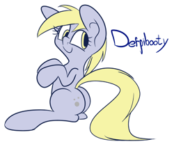 Size: 714x590 | Tagged: safe, artist:extradan, character:derpy hooves, species:pegasus, species:pony, buttcheeks, female, mailmare, mailpony, mare, plot, sitting, solo