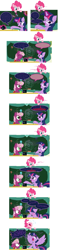 Size: 1254x5328 | Tagged: safe, artist:frist44, character:cheerilee, character:pinkie pie, character:twilight sparkle, character:twilight sparkle (alicorn), species:alicorn, species:pony, ship:cheerilight, apple, blushing, chalk, chalkboard, cheerilee-s-chalkboard, comic, cute, dialogue, embarrassed, eyes closed, fangs, female, floppy ears, fluffy, flustered, fourth wall, frown, grin, laughing, lesbian, levitation, magic, mare, messy mane, now kiss, open mouth, pointing, scrunchy face, shipper on deck, shipping, shocked, speech bubble, spread wings, telekinesis, wide eyes, wingboner, wings, yelling