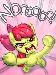 Size: 750x1000 | Tagged: safe, artist:kp-shadowsquirrel, character:apple bloom, species:earth pony, species:pony, big no, bipedal, female, filly, no, scrunchy face, solo