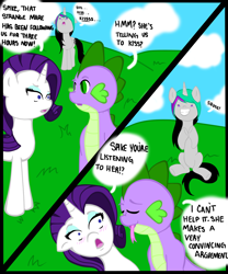 Size: 1024x1229 | Tagged: safe, artist:wickedsilly, character:rarity, character:spike, oc, self insert, ship:sparity, comic, female, male, shipper on deck, shipping, squee, straight, text