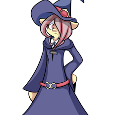 Size: 1074x997 | Tagged: safe, artist:extradan, character:fluttershy, species:pony, belt, bipedal, clothing, dress, female, hat, little witch academia, solo, sucy manbavaran, witch, witch hat