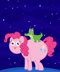 Size: 900x1080 | Tagged: safe, artist:pixelkitties, character:gummy, character:pinkie pie, g4, :i, adventure time, blep, crossover, ice king, looking at you, nightmare fuel, no nose, poo brain, smiling, tongue out