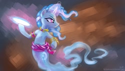Size: 1920x1080 | Tagged: safe, artist:kp-shadowsquirrel, character:trixie, species:pony, species:unicorn, armband, bracelet, female, genie, jewelry, magic, magic missile, mare, necklace, solo, waistband