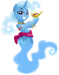 Size: 6400x8107 | Tagged: safe, artist:kp-shadowsquirrel, artist:parclytaxel, character:trixie, species:pony, species:unicorn, .svg available, absurd resolution, bracelet, female, genie, genie pony, lamp, mare, necklace, ring, shading, simple background, solo, transparent background, vector, waistband