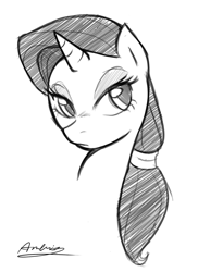 Size: 798x1094 | Tagged: safe, artist:ambris, character:rarity, bust, female, grayscale, monochrome, ponytail, portrait, solo