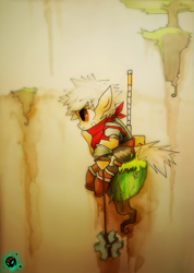 Size: 829x1165 | Tagged: safe, artist:foxinshadow, bastion (game), clothing, hammer, ponified, solo, the kid