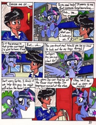 Size: 1024x1336 | Tagged: safe, artist:newyorkx3, character:spike, character:twilight sparkle, character:twilight sparkle (alicorn), non-mlp oc, oc, oc:tommy, self insert, species:alicorn, species:human, species:pony, comic:twilight and the big city, comic, female, mare, traditional art