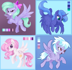 Size: 1024x991 | Tagged: safe, artist:kp-shadowsquirrel, artist:mn27, character:cloudchaser, character:flitter, character:princess celestia, character:princess luna, cewestia, color palette, colored, filly, woona