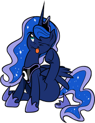 Size: 7768x10000 | Tagged: safe, artist:alexpony, artist:kp-shadowsquirrel, character:princess luna, .psd available, absurd resolution, behaving like a dog, dog pony, ear scratch, female, simple background, sitting, solo, tongue out