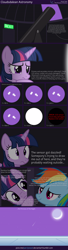 Size: 6400x23400 | Tagged: safe, artist:parclytaxel, character:rainbow dash, character:twilight sparkle, character:twilight sparkle (alicorn), species:alicorn, species:pony, .svg available, absurd resolution, cloudsdale, comic, dobsonian, female, mare, meteor, moon, night, stars, telescope, vector